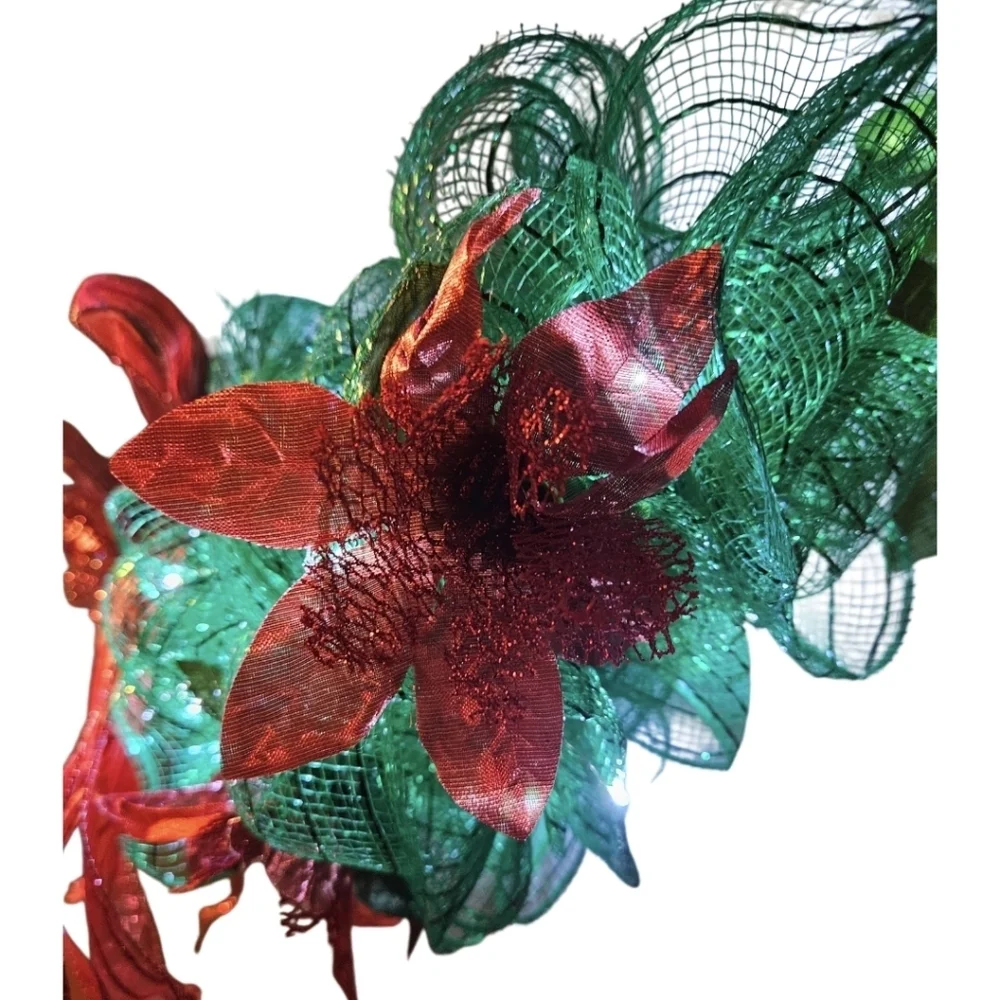 Hand Crafted GreenHandmade Holiday Wreath Santa's Wall Door decor String Lights